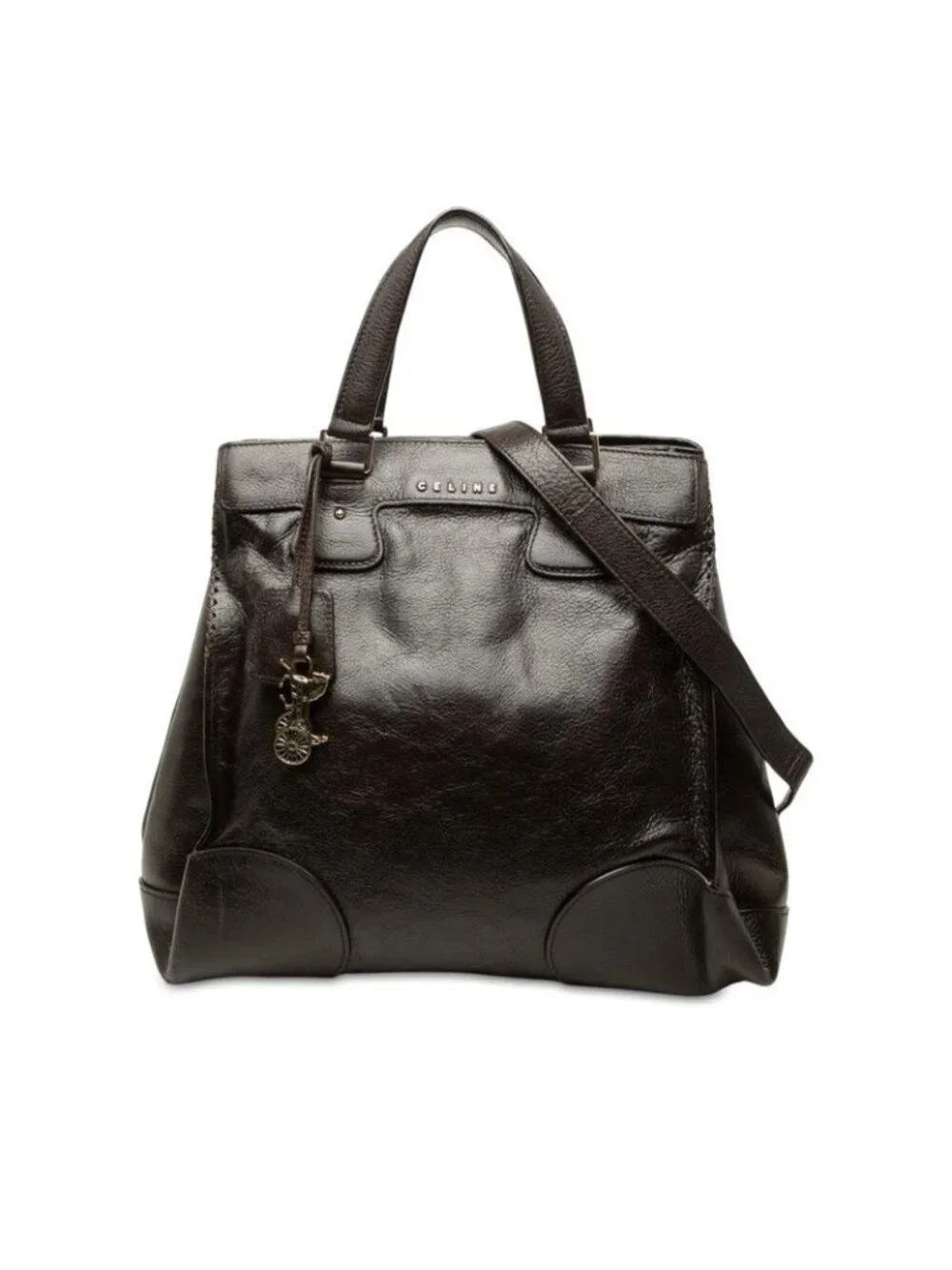 Celine 2-Way Shoulder Bag Brown Leather